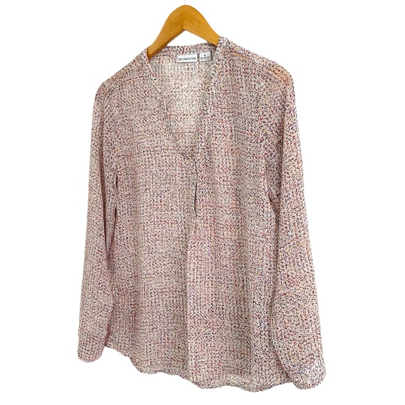 Liz Claiborne Women’s Size S Blouse Multicolor Long Sleeve V Neck Polyester - Picture 10 of 10